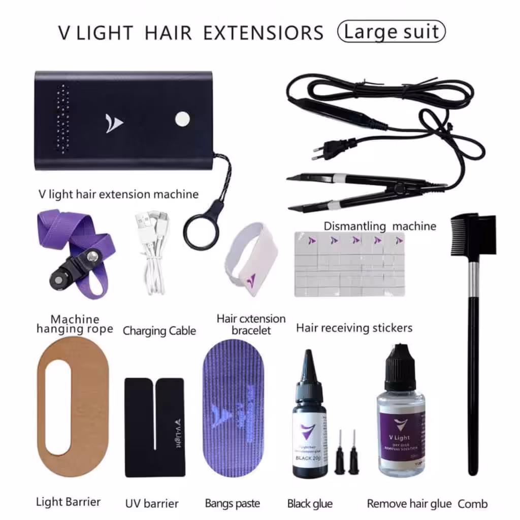 Set de extensiones de pelo V-Light (pegamento negro) 9 V light hair extensions Large suit with black glue Sublimatehair 1