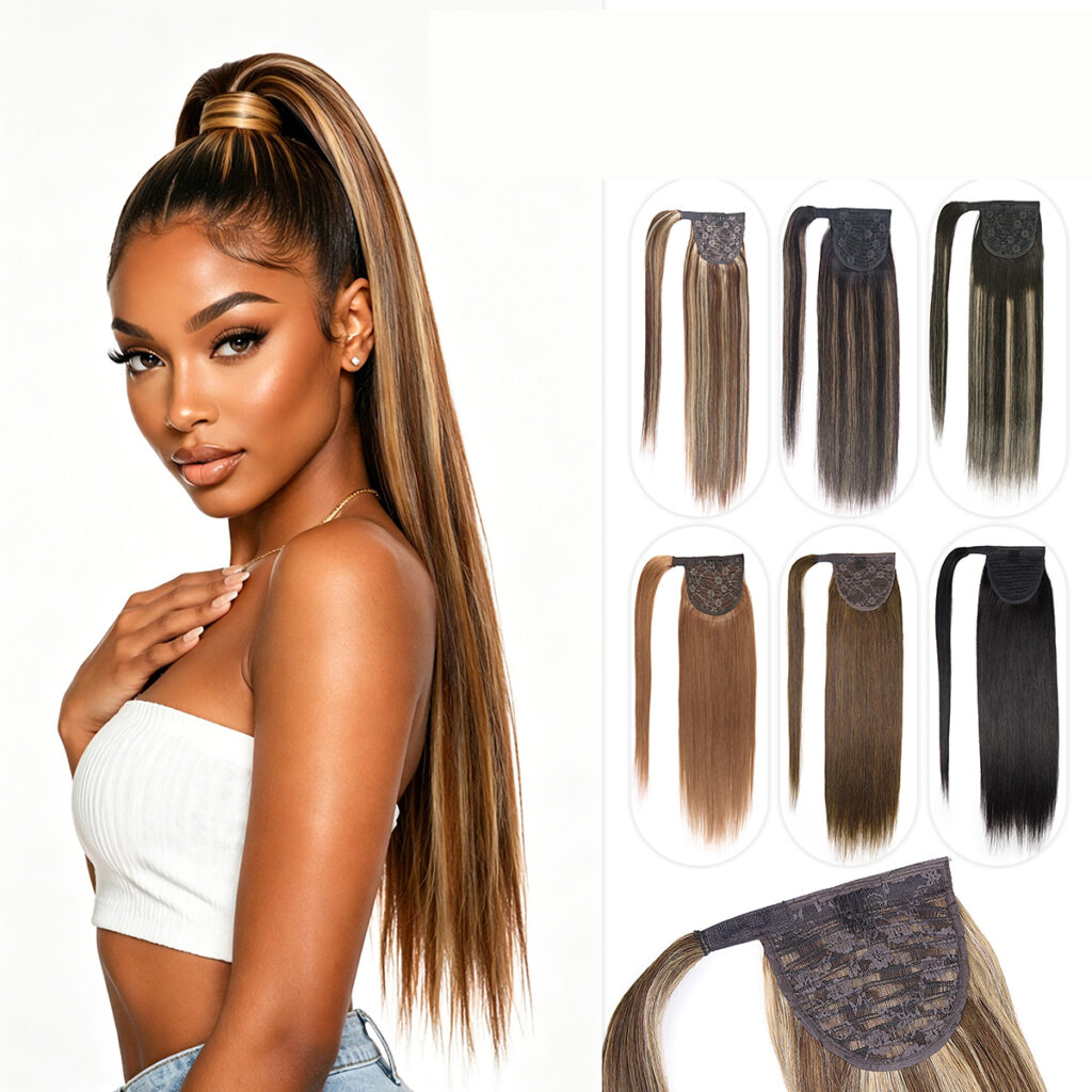 Extensiones de pelo tipo coleta 17 Extensiones de pelo tipo coleta, 100 % cabello humano